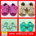 Promotion high quality most popular wholesale sweet color tassels sandals and bow baby prewalker shoes